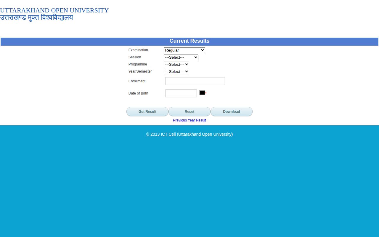 Official UOU page on results.uou.ac.in: check UOU regular and back exam results